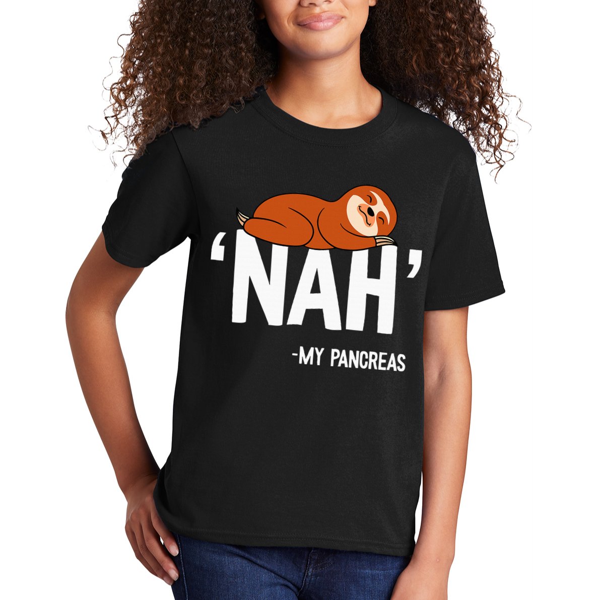 Nah My Pancreas Cute Sloth Type 1 T1D Diabetes Funny Gift Kids T-Shirt