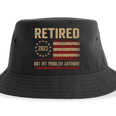 Not My Problem Anymore US Flag Funny Retired Retirement  Sustainable Bucket Hat