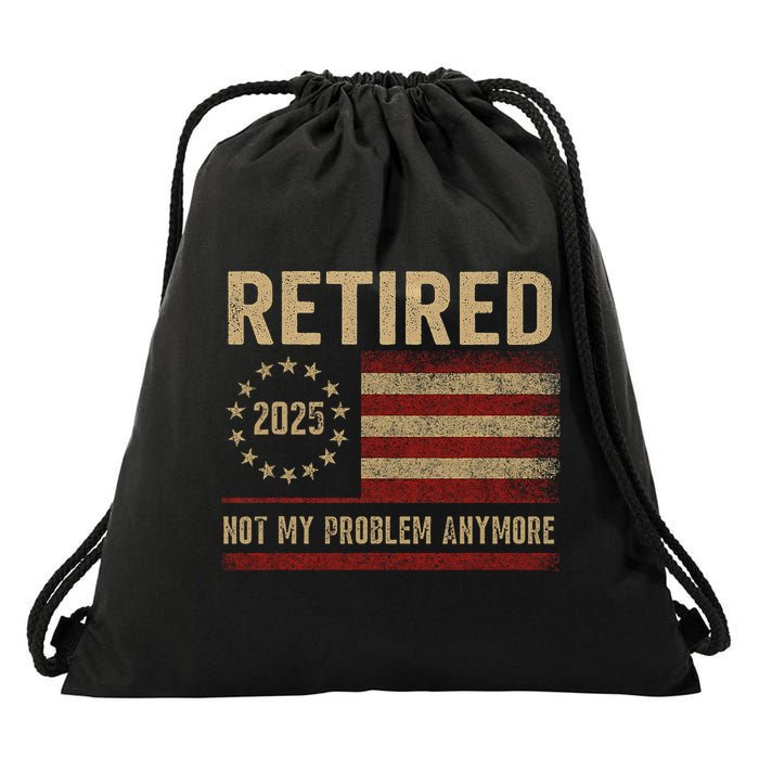 Not My Problem Anymore US Flag Funny Retired Retirement  Drawstring Bag