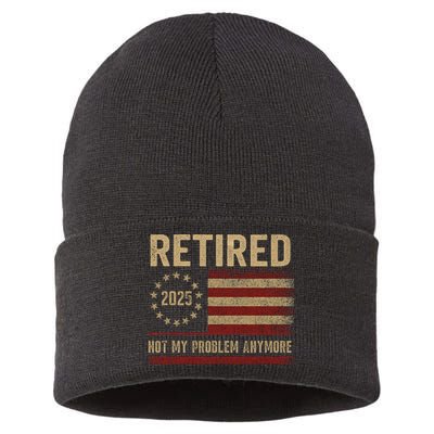 Not My Problem Anymore US Flag Funny Retired Retirement  Sustainable Knit Beanie