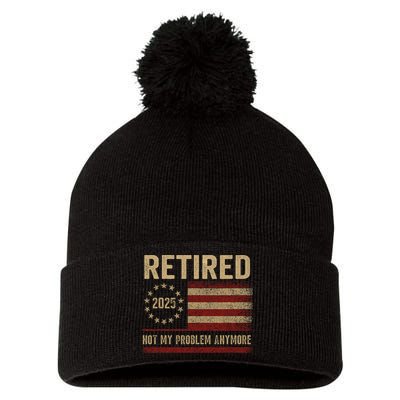 Not My Problem Anymore US Flag Funny Retired Retirement  Pom Pom 12in Knit Beanie