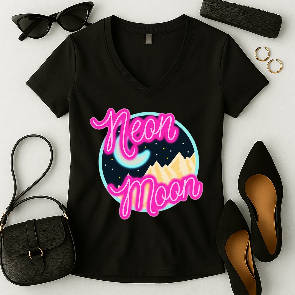 Neon Moon Retro Western 80s 90s Country Women's V-Neck T-Shirt