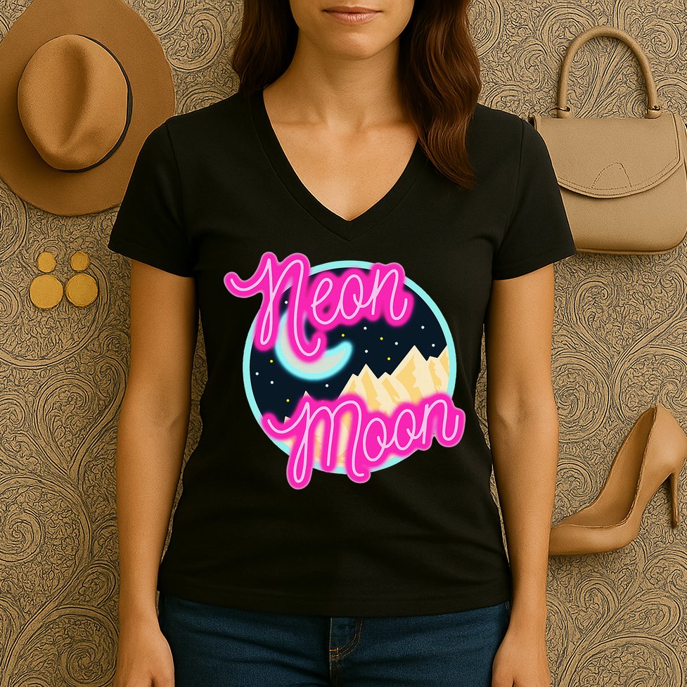 Neon Moon Retro Western 80s 90s Country Women's V-Neck T-Shirt