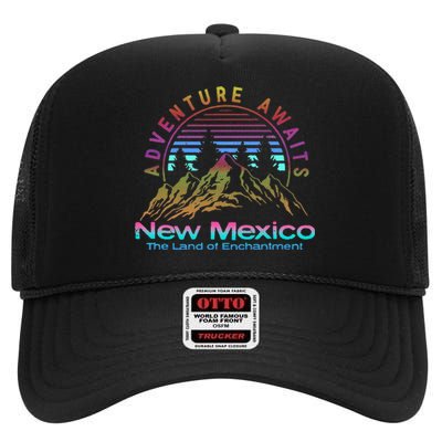 New Mexico State Retro Vintage Outdoors & NM Mountains High Crown Mesh Back Trucker Hat