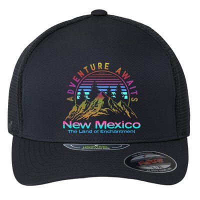 New Mexico State Retro Vintage Outdoors & NM Mountains Flexfit Unipanel Trucker Cap