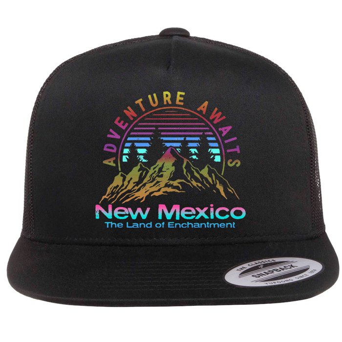 New Mexico State Retro Vintage Outdoors & NM Mountains Flat Bill Trucker Hat