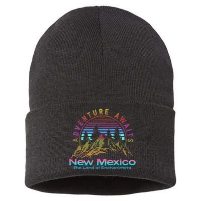 New Mexico State Retro Vintage Outdoors & NM Mountains Sustainable Knit Beanie