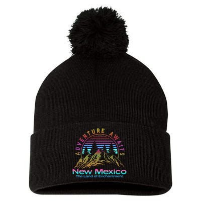 New Mexico State Retro Vintage Outdoors & NM Mountains Pom Pom 12in Knit Beanie