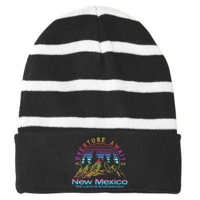 New Mexico State Retro Vintage Outdoors & NM Mountains Striped Beanie with Solid Band