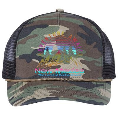 New Mexico State Retro Vintage Outdoors & NM Mountains Retro Rope Trucker Hat Cap