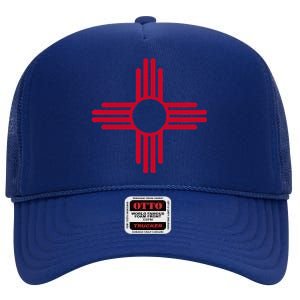 New Mexico State Flag Zia Sun Symbol High Crown Mesh Back Trucker Hat