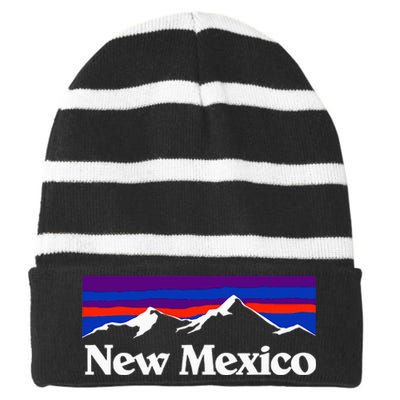 New Mexico State Retro Vintage Outdoors & Nm Mountains Striped Beanie with Solid Band