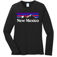 New Mexico State Retro Vintage Outdoors & Nm Mountains Ladies Long Sleeve Shirt