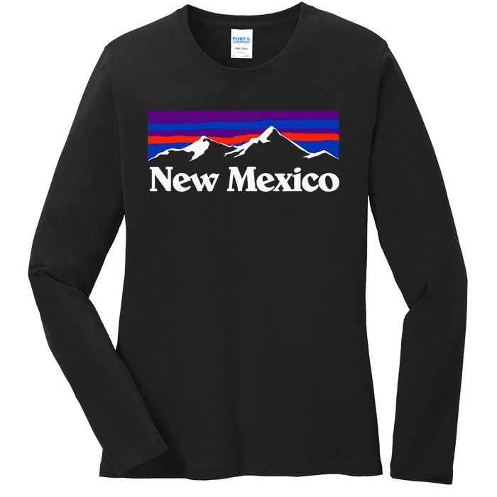 New Mexico State Retro Vintage Outdoors & Nm Mountains Ladies Long Sleeve Shirt