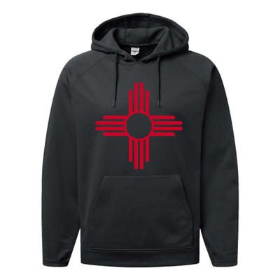 New Mexico State Flag Zia Sun Symbol Albuquerque Santa Fe Performance Fleece Hoodie