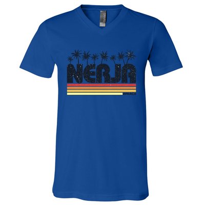 Nerja Malaga Spain Retro Tourism Gift V-Neck T-Shirt