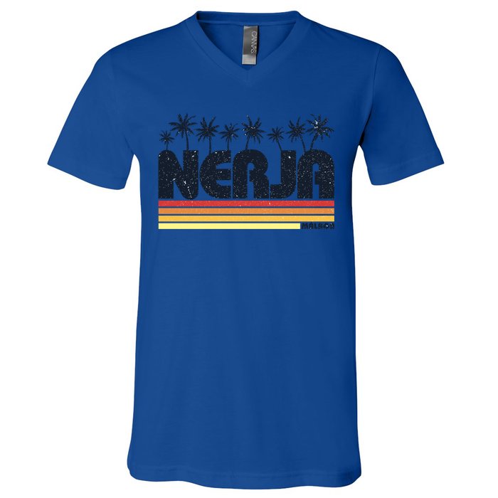 Nerja Malaga Spain Retro Tourism Gift V-Neck T-Shirt