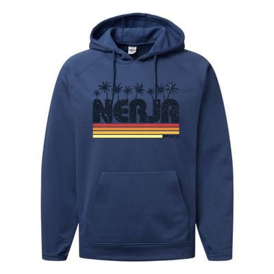 Nerja Malaga Spain Retro Tourism Gift Performance Fleece Hoodie