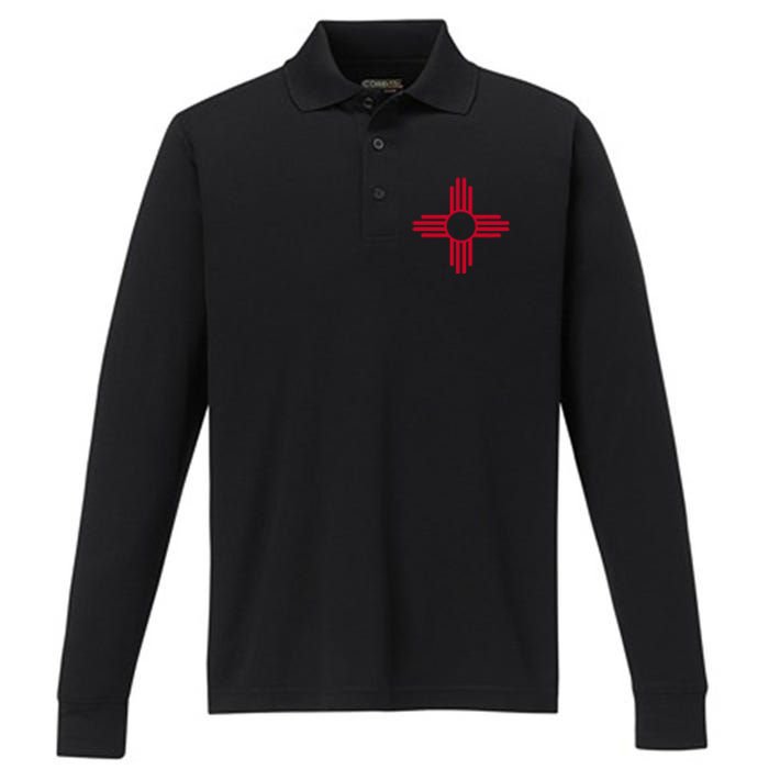 New Mexico State Flag Zia Sun Symbol Albuquerque Santa Fe Performance Long Sleeve Polo