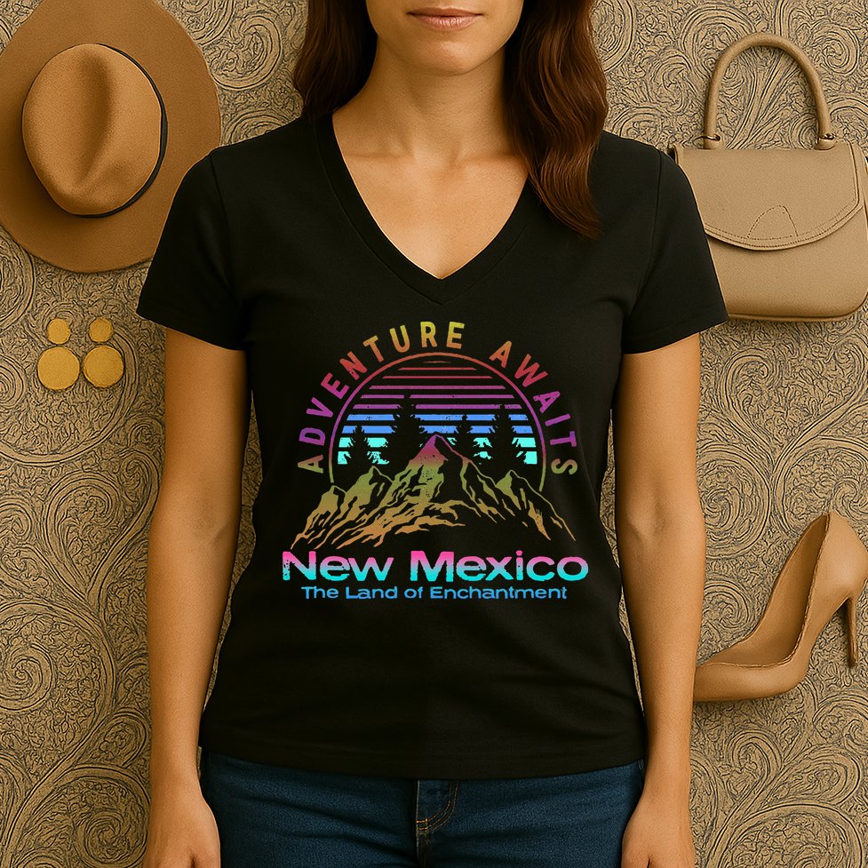 New Mexico State Retro Outdoors & Nm Mountains Women's V-Neck T-Shirt