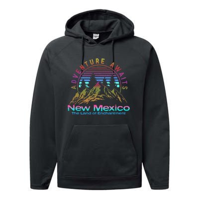 New Mexico State Retro Vintage Outdoors & NM Mountains Performance Fleece Hoodie