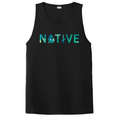 Native Michigander State Map Letter Green Watercolor Art Fan Cute Gift PosiCharge Competitor Tank