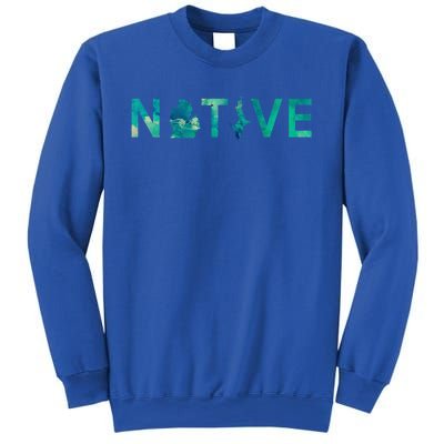 Native Michigander State Map Letter Green Watercolor Art Fan Cute Gift Sweatshirt