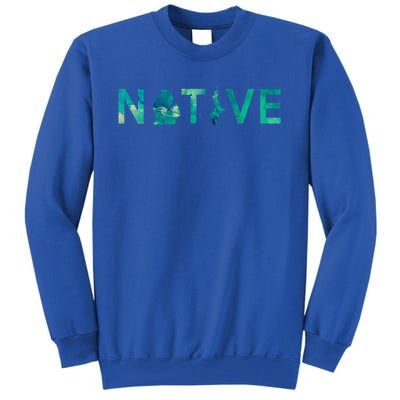 Native Michigander State Map Letter Green Watercolor Art Fan Cute Gift Tall Sweatshirt