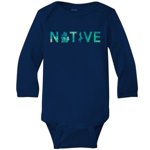 Native Michigander State Map Letter Green Watercolor Art Fan Cute Gift Baby Long Sleeve Bodysuit