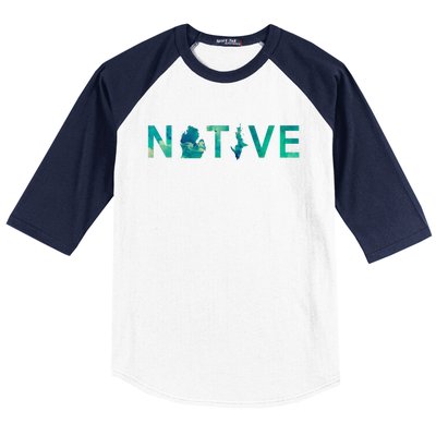 Native Michigander State Map Letter Green Watercolor Art Fan Cute Gift Baseball Sleeve Shirt