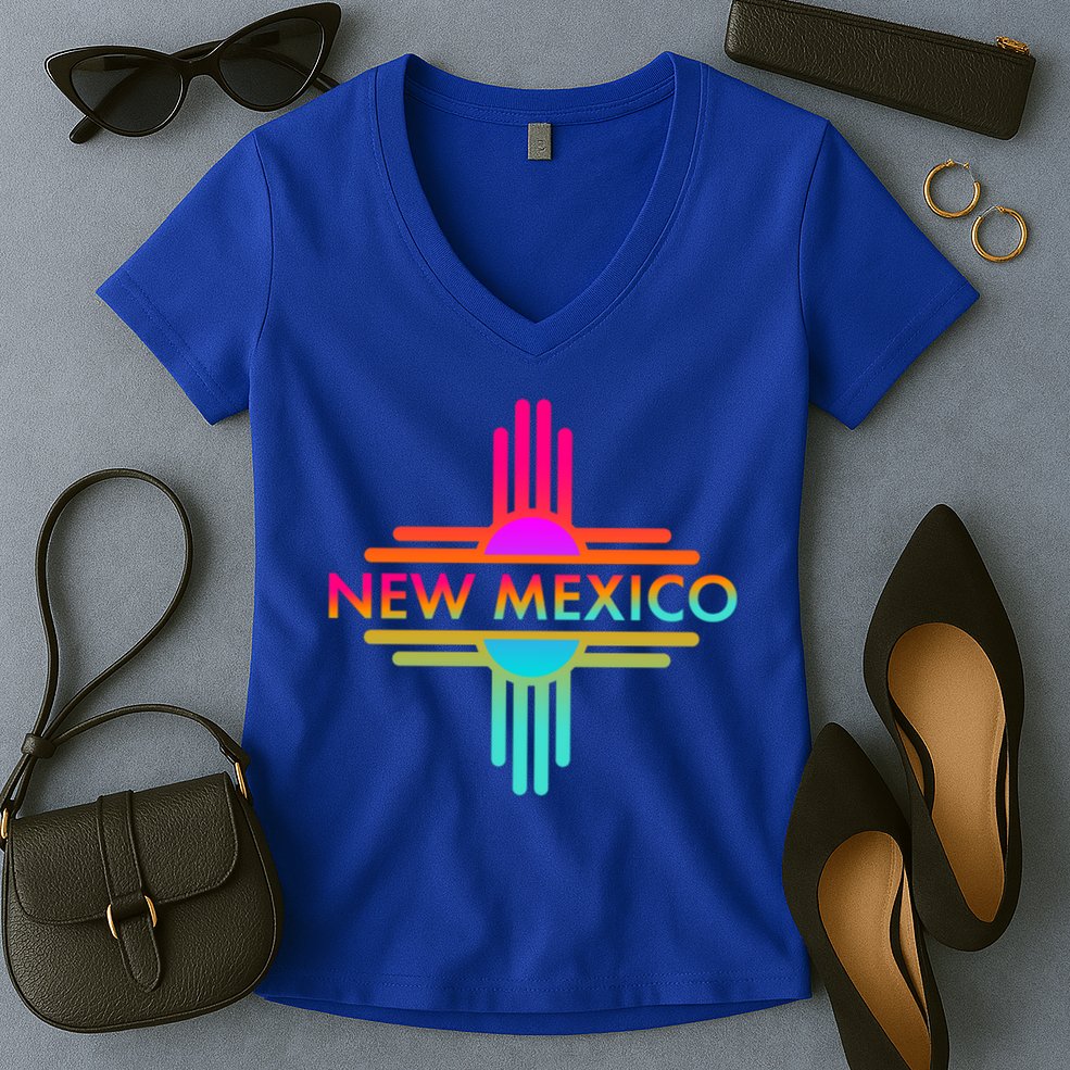 New Mexico State Zia Symbol Design Great Gift Women's V-Neck T-Shirt