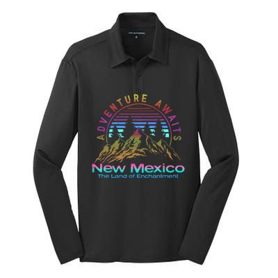 New Mexico State Retro Vintage Outdoors & NM Mountains Silk Touch Performance Long Sleeve Polo