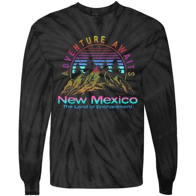 New Mexico State Retro Vintage Outdoors & NM Mountains Tie-Dye Long Sleeve Shirt