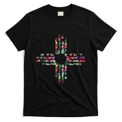 New Mexico State Zia Symbol Floral Print By Mcma T-Shirt