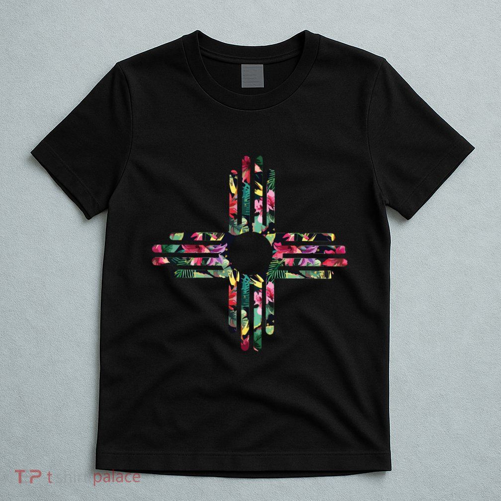 New Mexico State Zia Symbol Floral Print By Mcma T-Shirt