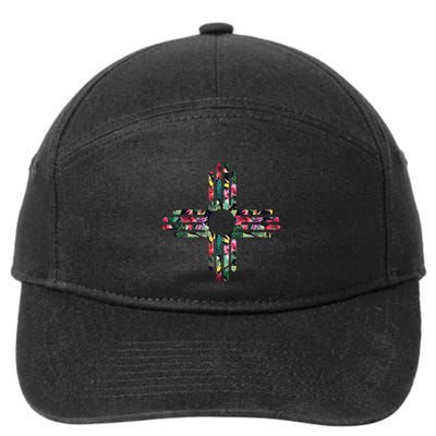 New Mexico State Zia Symbol Floral Print By Mcma 7-Panel Snapback Hat