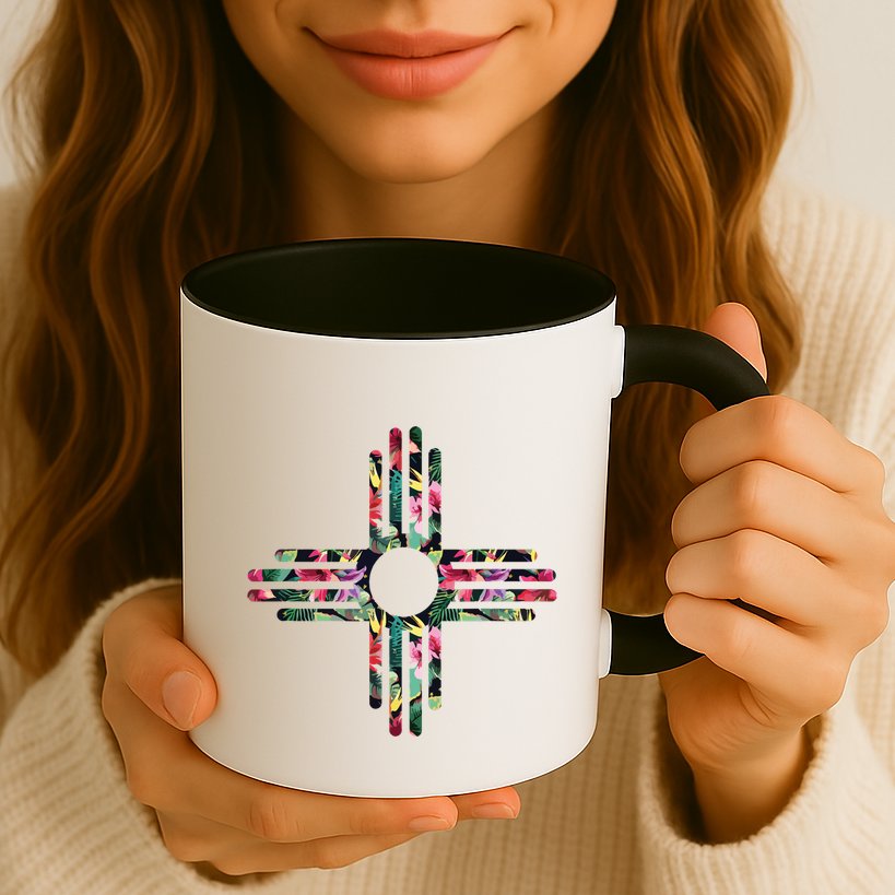 New Mexico State Zia Symbol Floral Print By Mcma Mug