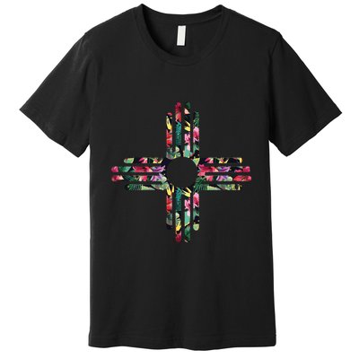 New Mexico State Zia Symbol Floral Print By Mcma Premium T-Shirt