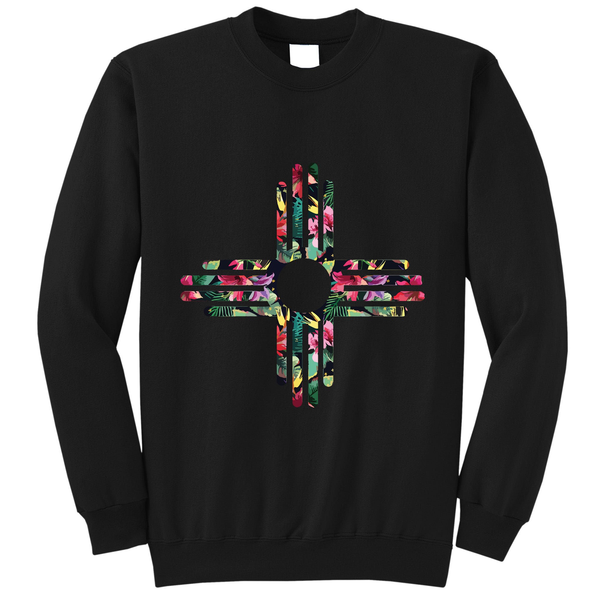 New Mexico State Zia Symbol Floral Print By Mcma Tall Sweatshirt