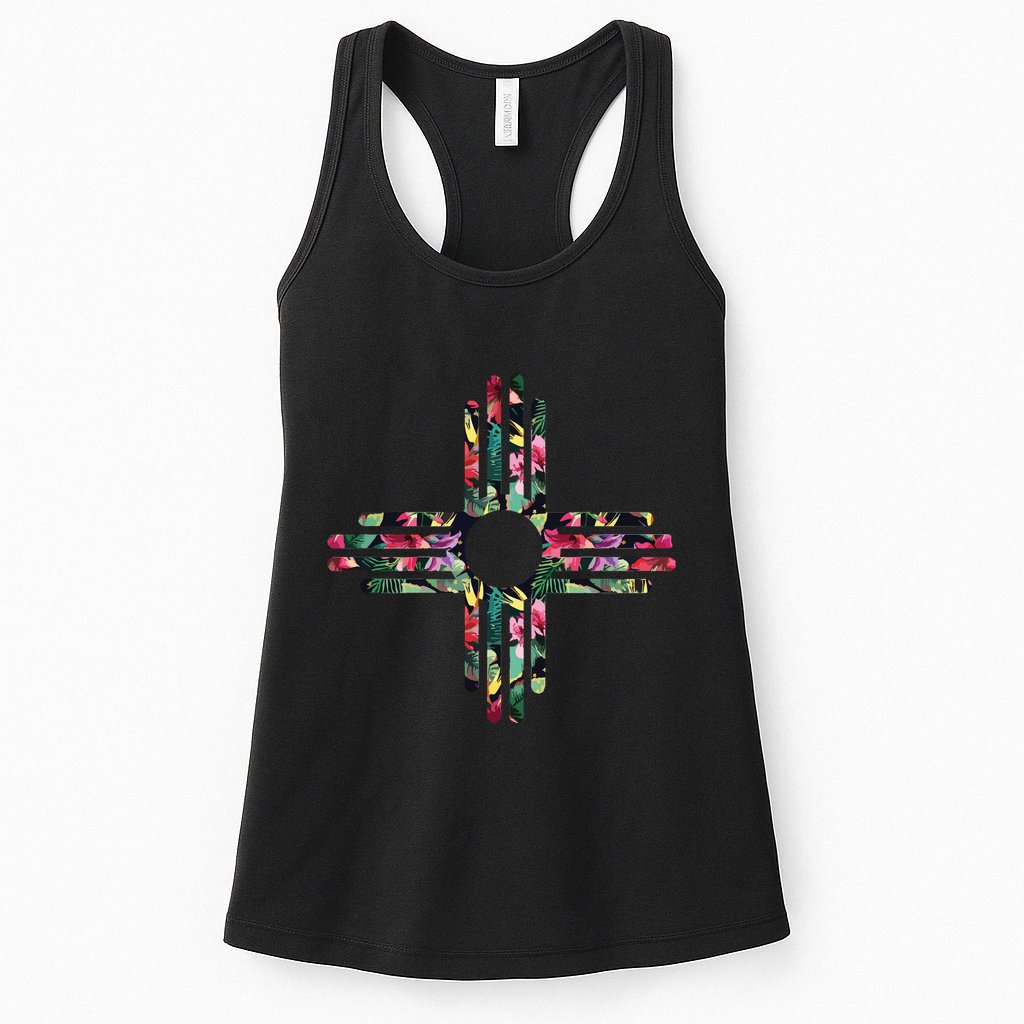 New Mexico State Zia Symbol Floral Print By Mcma Womens Tank Top