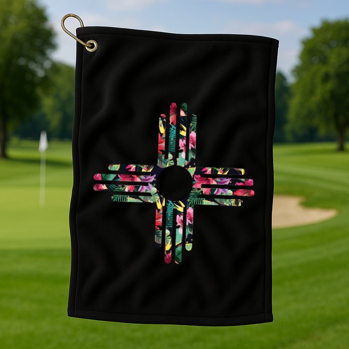 New Mexico State Zia Symbol Floral Print By Mcma Golf Towel