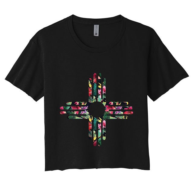 New Mexico State Zia Symbol Floral Print By Mcma Crop Top