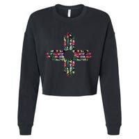 New Mexico State Zia Symbol Floral Print By Mcma Cropped Pullover Crew