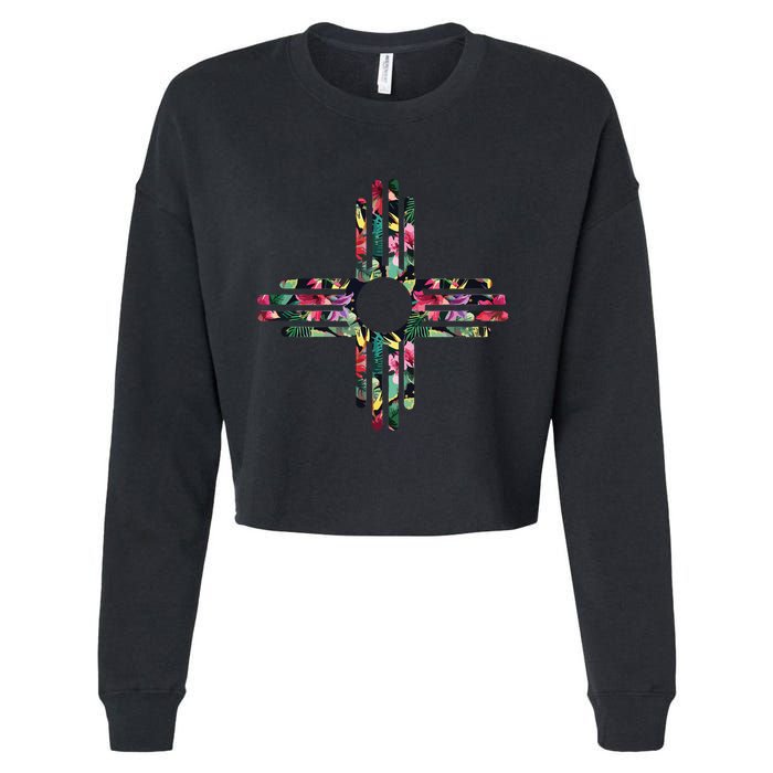 New Mexico State Zia Symbol Floral Print By Mcma Cropped Pullover Crew
