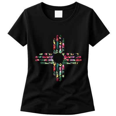 New Mexico State Zia Symbol Floral Print By Mcma Womens T-Shirt