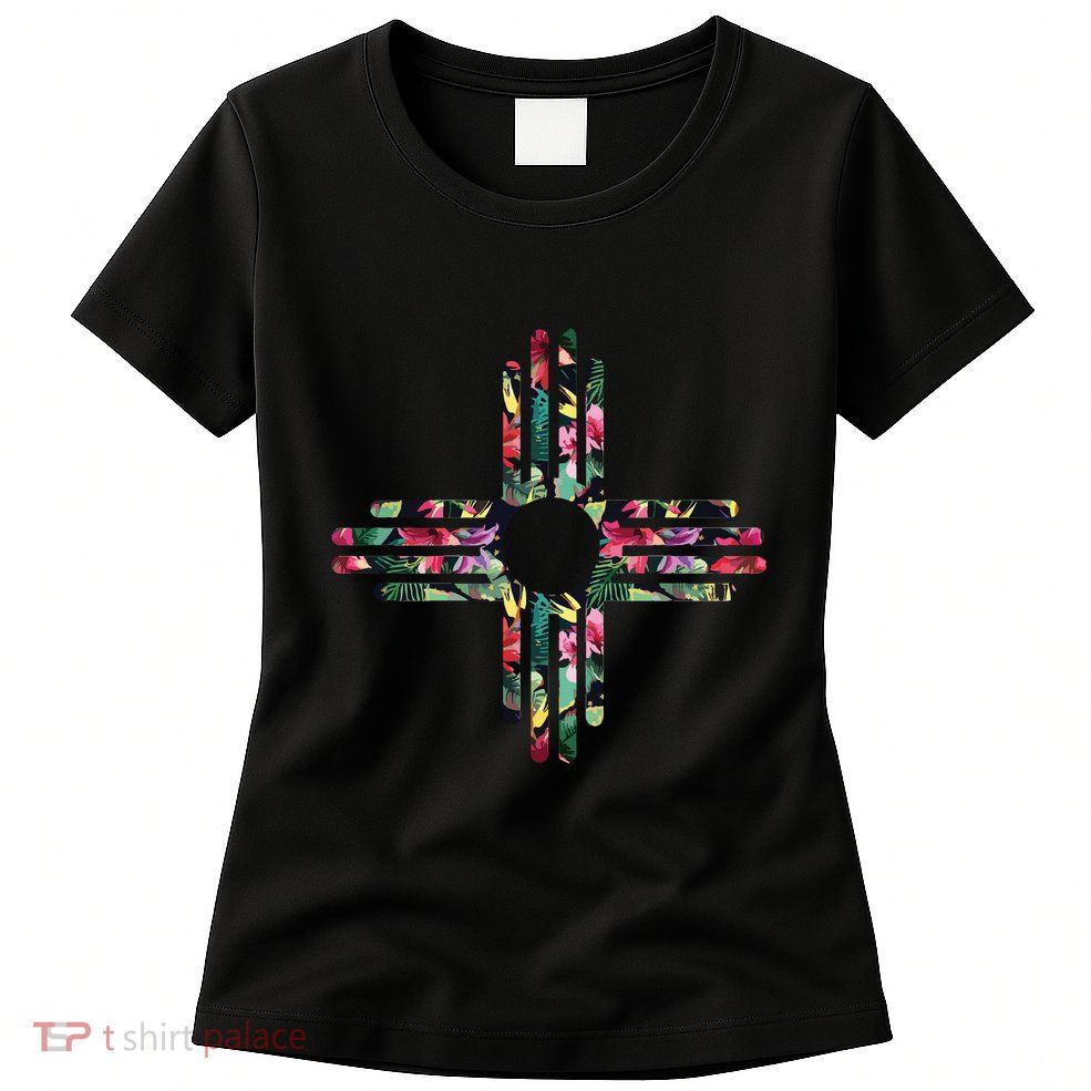 New Mexico State Zia Symbol Floral Print By Mcma Womens T-Shirt