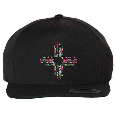 New Mexico State Zia Symbol Floral Print By Mcma Wool Snapback Cap