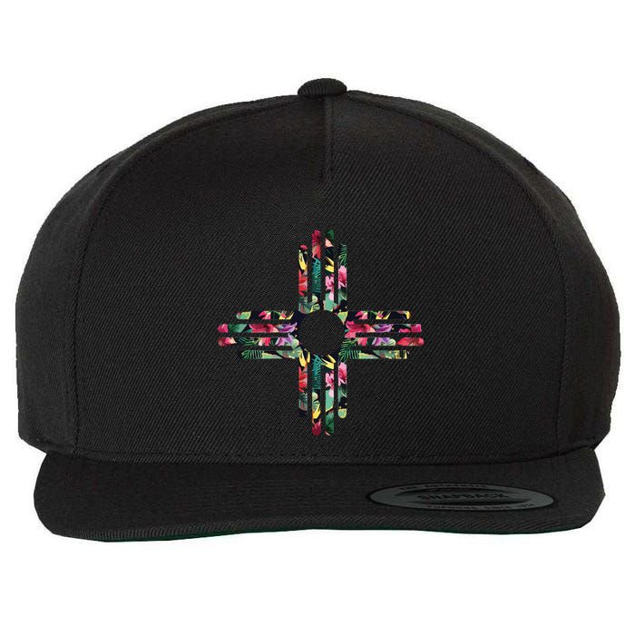 New Mexico State Zia Symbol Floral Print By Mcma Wool Snapback Cap