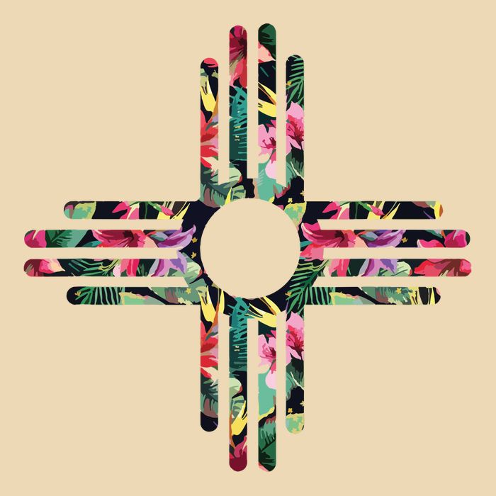 New Mexico State Zia Symbol Floral Print By Mcma V-Neck T-Shirt