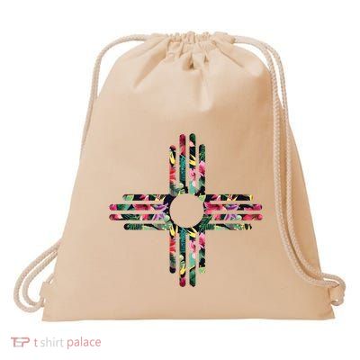 New Mexico State Zia Symbol Floral Print By Mcma Drawstring Bag